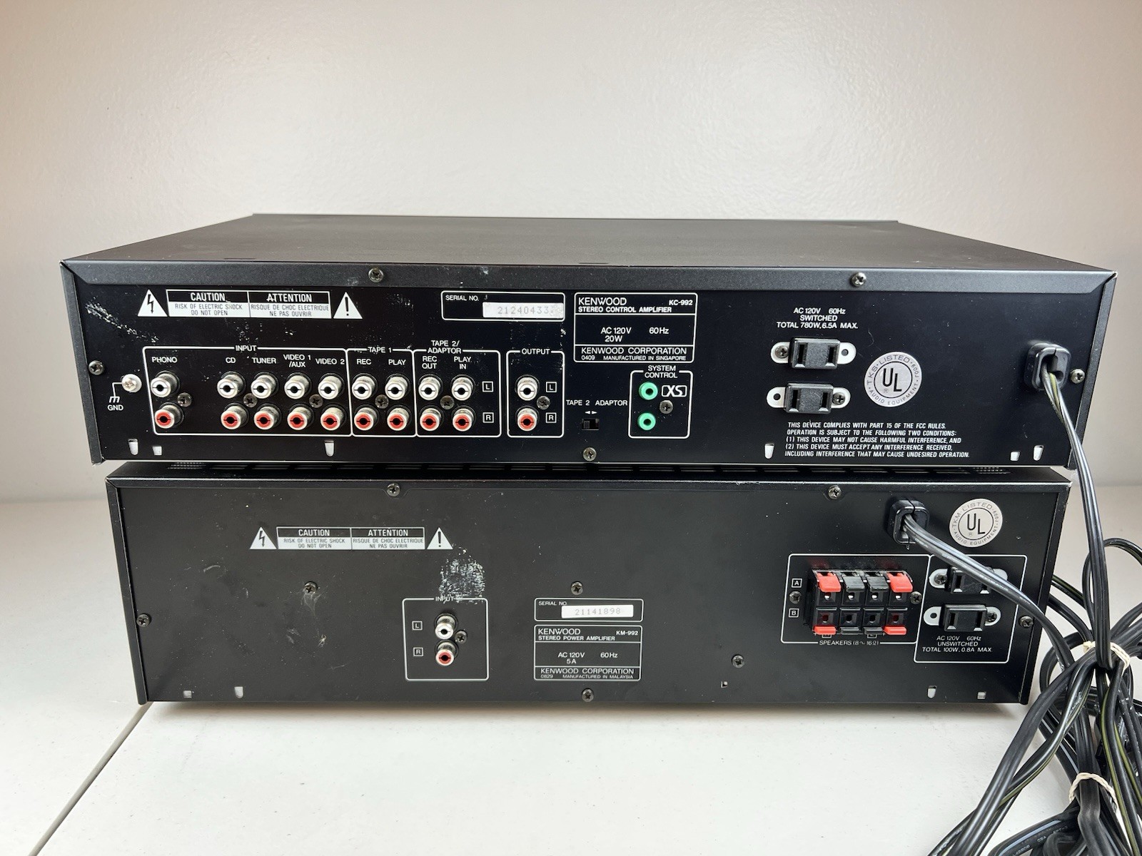 Vintage Kenwood KM-992 Stereo Power Amplifier & KC-992 Control Amplifier Tested