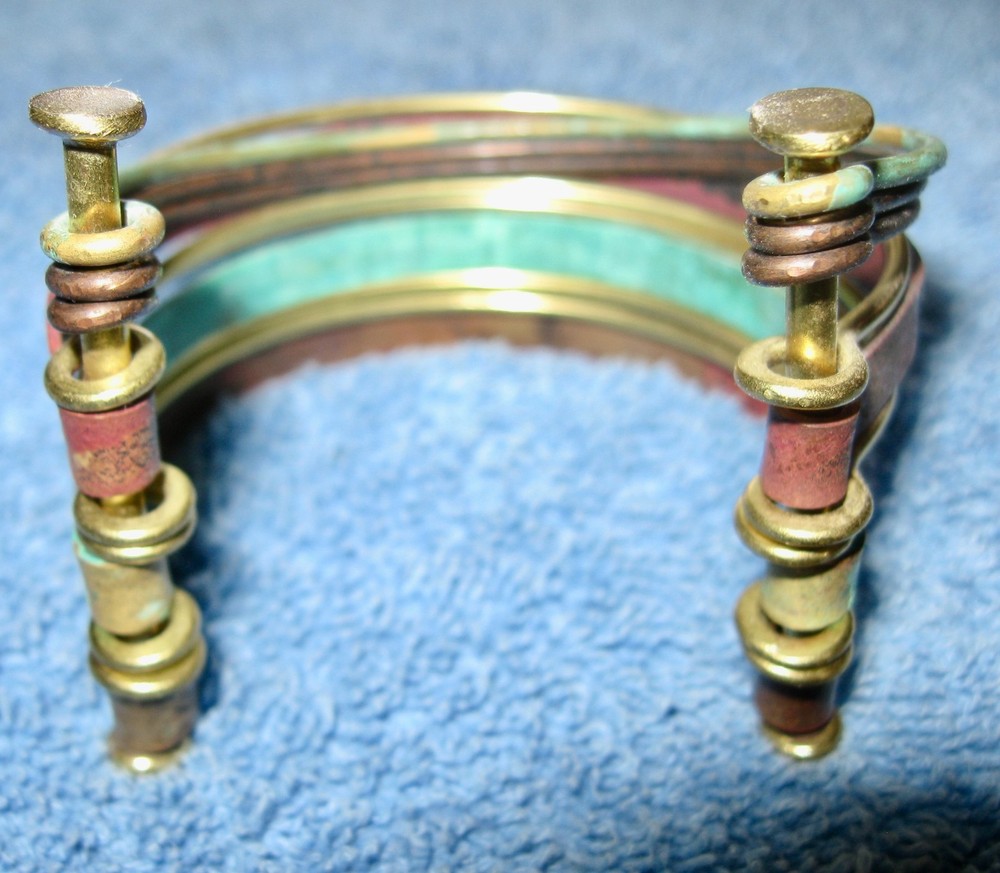 Connected 11 Bangles Bracelet; Multicolor; Golden Open Side; Posts; 3" Diameter