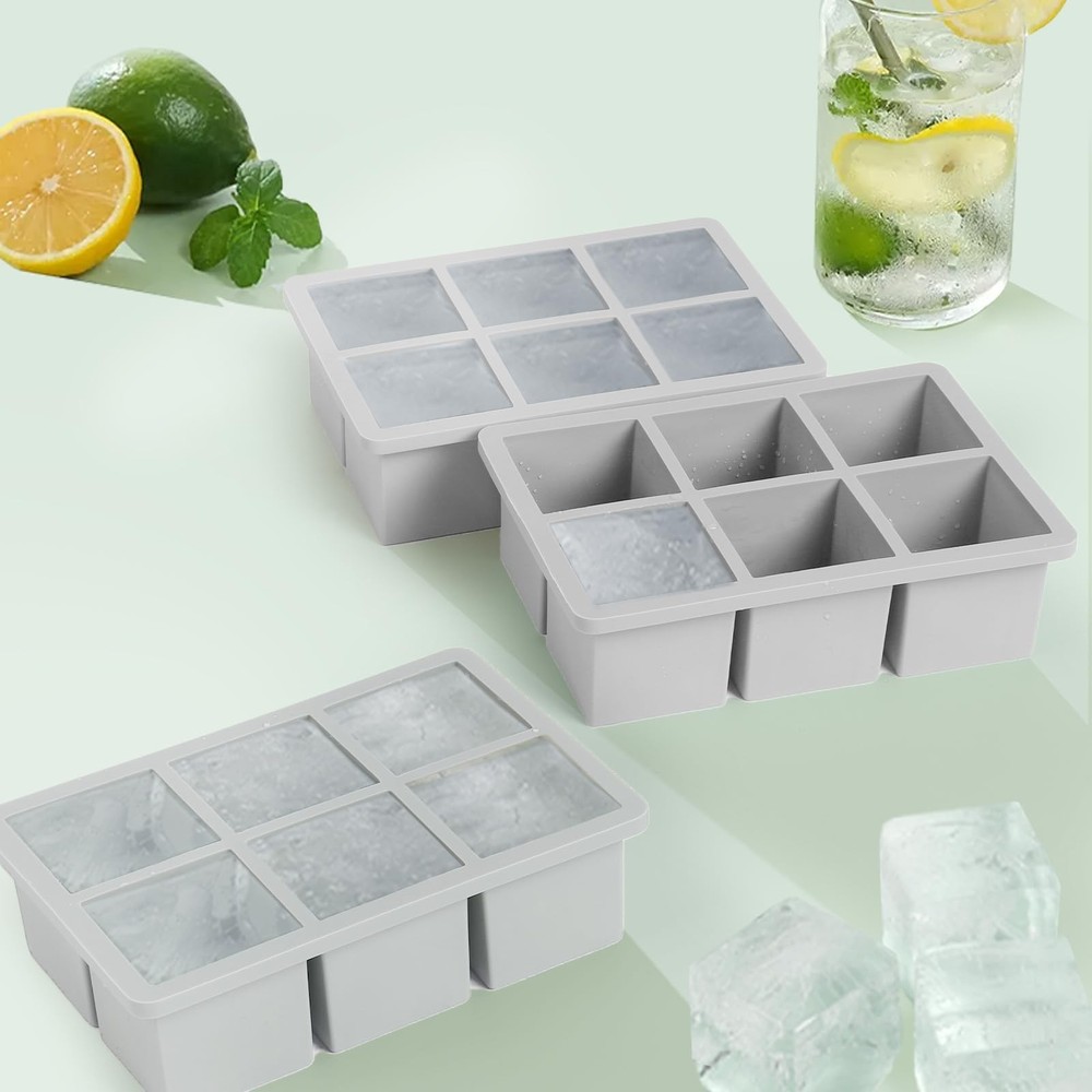 Silicone Ice Cube Tray 2-Pack, Large Molds for Large, Gray(2 pack)