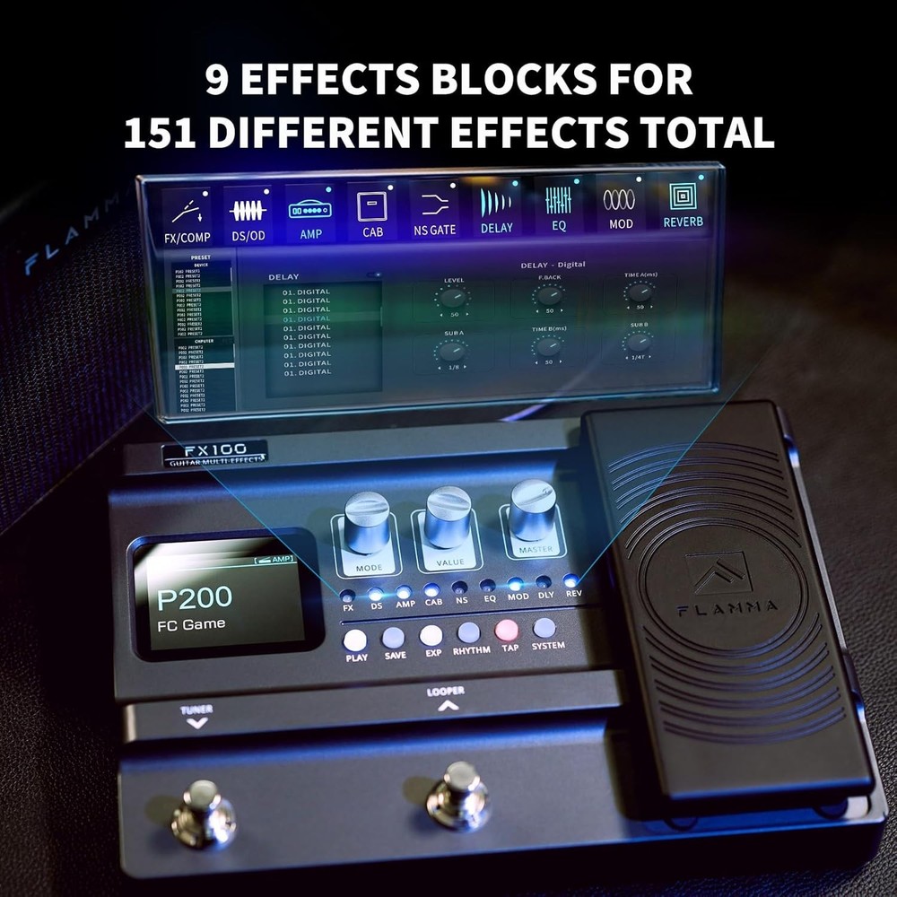 Guitar Multi-effects Pedal - 55 Amp Models, 151 Effects, OTG