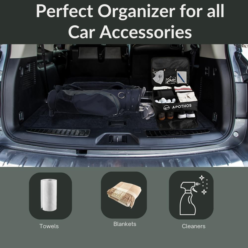 Apothos Golf Trunk 2 Level Storage Organizer, Compact, Collapsable, Black