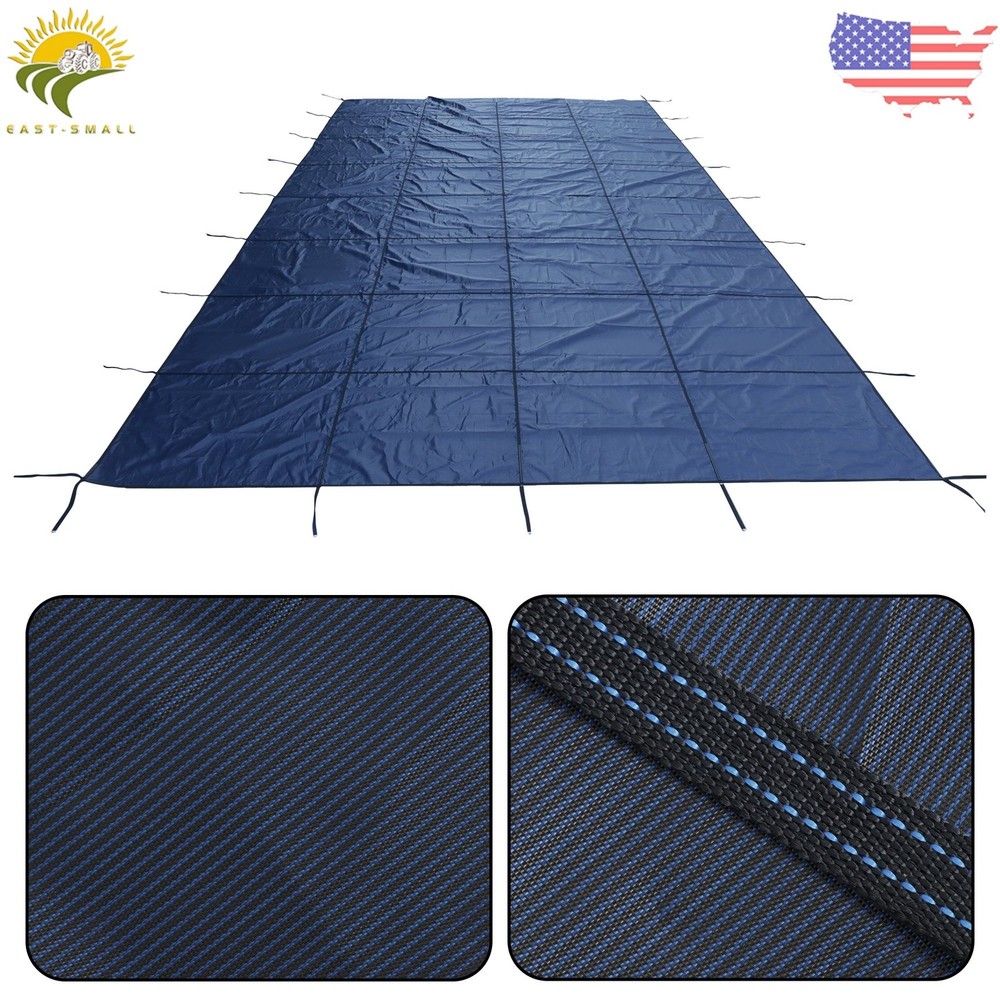 Rectangle Inground Pool Safety Cover For 16 x 32FT Blue Mesh Solid With Tools