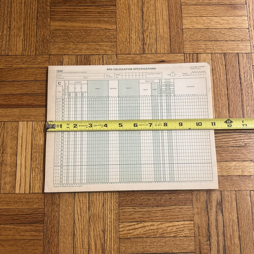 Vintage IBM RPG CALCULATION SPECIFICATION Sheets - Unused Computing Books (2)