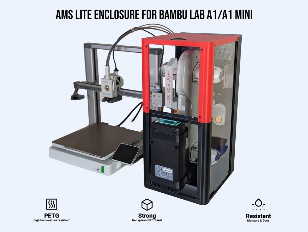 AMS Lite Enclosure for Bambu Lab A1/A1 Mini, Transparent Panel, Dustproof Dryer