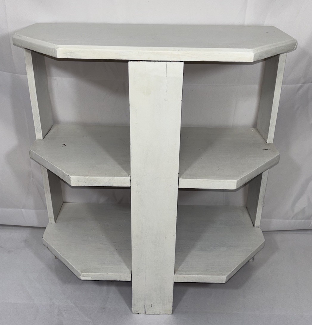 Antique Arts & Crafts Painted Wood 3 Tier Half Round Table Shelf Plant Stand