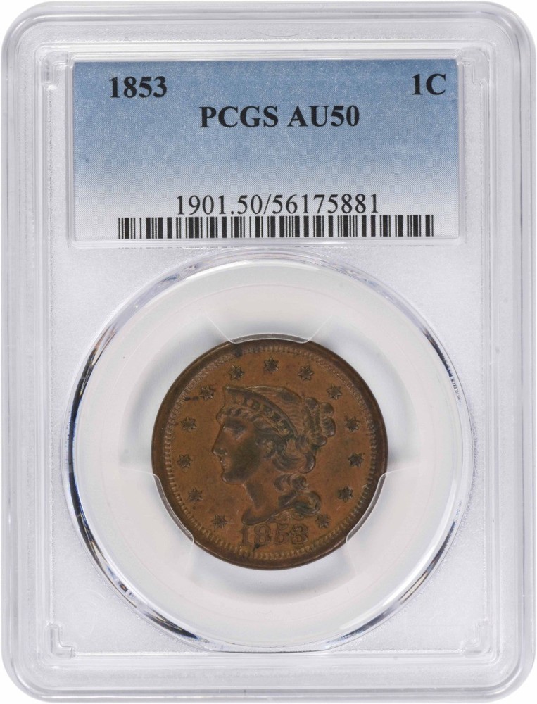 1853 Large Cent AU50 PCGS