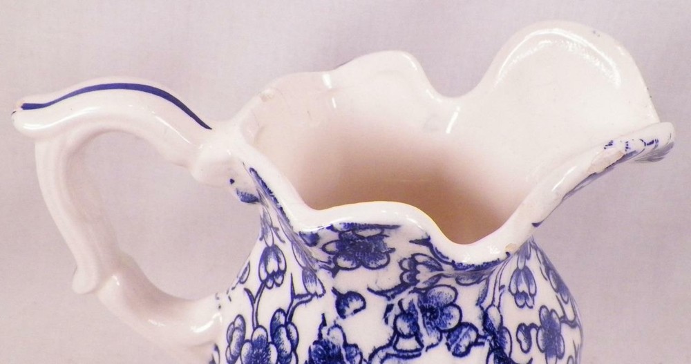 Blue & White Pitcher Ceramic Small Decorative Ruffled Edge As Is
