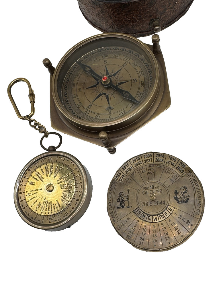 Gilbert Compass Solid Brass Nautical Handmade Working Travelling Compass W Case