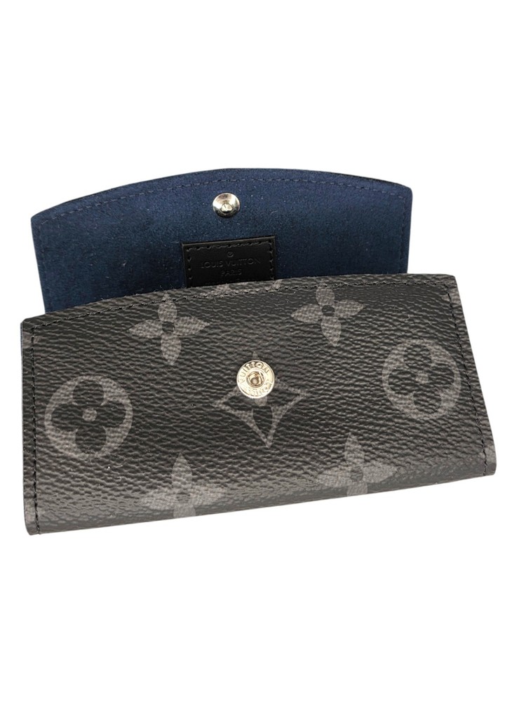 Louis Vuitton Monogram Eclipse Cufflink Case Leather Snap Closure Black