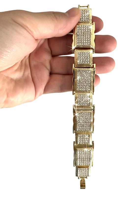 Men's 14k Gold Plated 22mm Hip Hop Thick Bracelet Iced CZ High-End Jewelry 8"