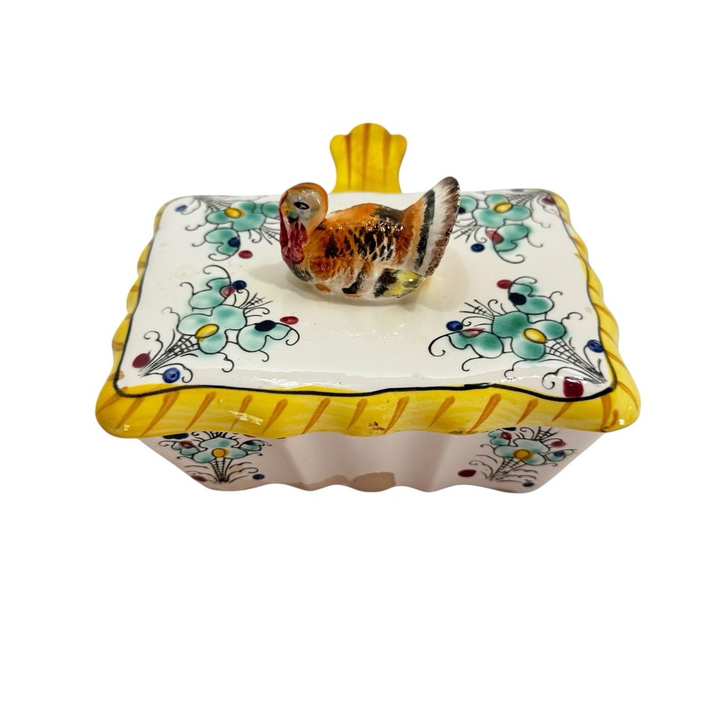 Enesco Ceramic 3D Turkey Rectangular Sm Casserole Dish w Handle Japan READ AS IS