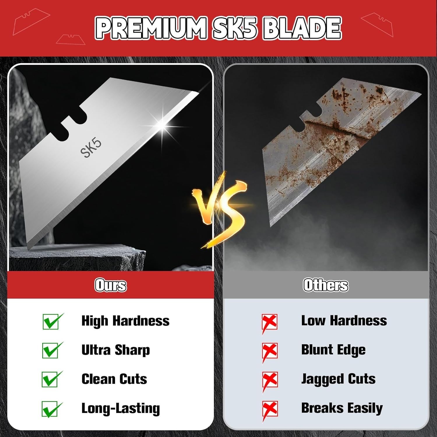 100-Pack-Utility-Knife-Blades, SK5 Steel Box Cutter Blades, Standard Utility Bla