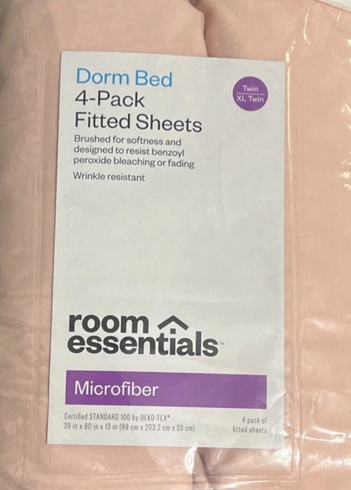 Room Essentials 4PK Pink Solid Microfiber Fitted Twin/Twin XL Dorm Bed Sheets