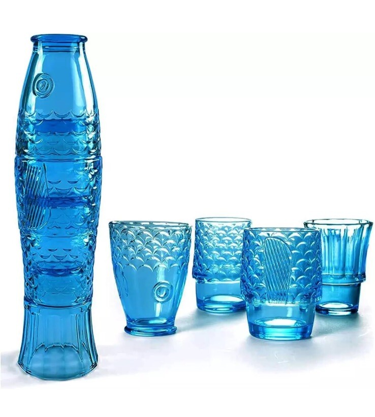 Set 4 Koi Fish Design Stacking Acrylic Cobalt Blue Water Drinking Glasses