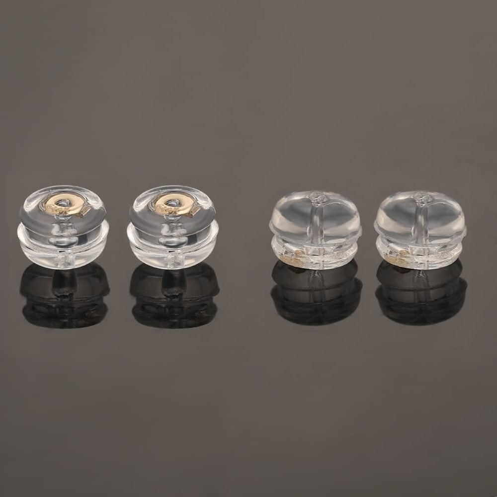 2 Pairs 14K Real Solid Gold Earring Backs Hypoallergenic Soft Clear Silicone ...