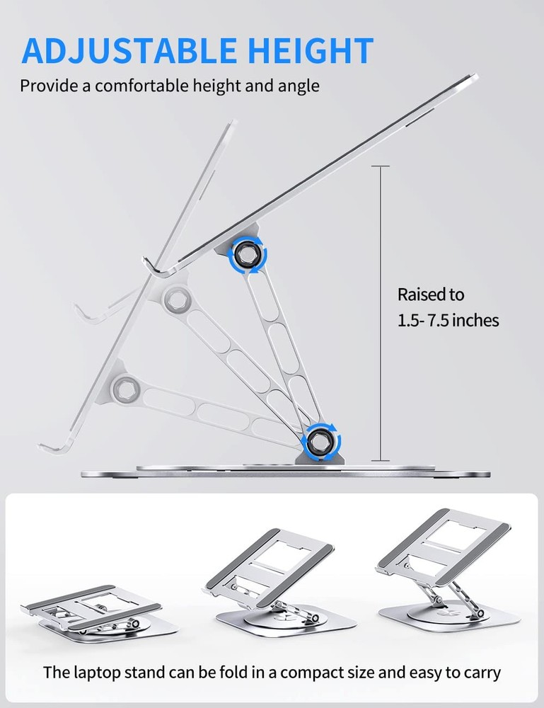 Adjustable Computer Stand with 360 Rotating Base, Ergonimic B-Silver