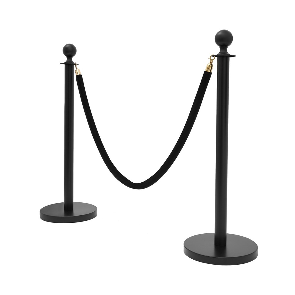 4 PCS Black Stanchion Posts Crowd Control Barriers Pole Post Set with Ball Top