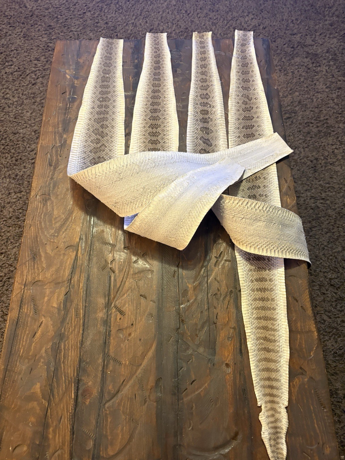 Prairie Rattlesnake Tanned Skins, Measuring 34", 40". 32.5" & 34"