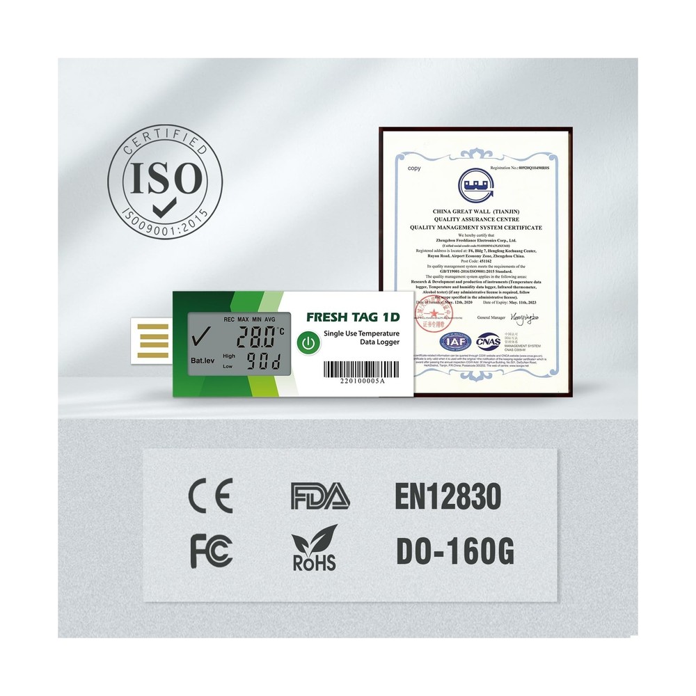 Freshliance Temperature Data Logger with LCD Display, Single Use USB Temperat...