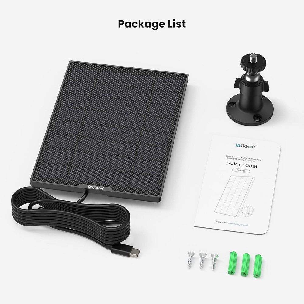 ieGeek Type-C Solar Panel for Outdoor Security Camera Home Battery CCTV System
