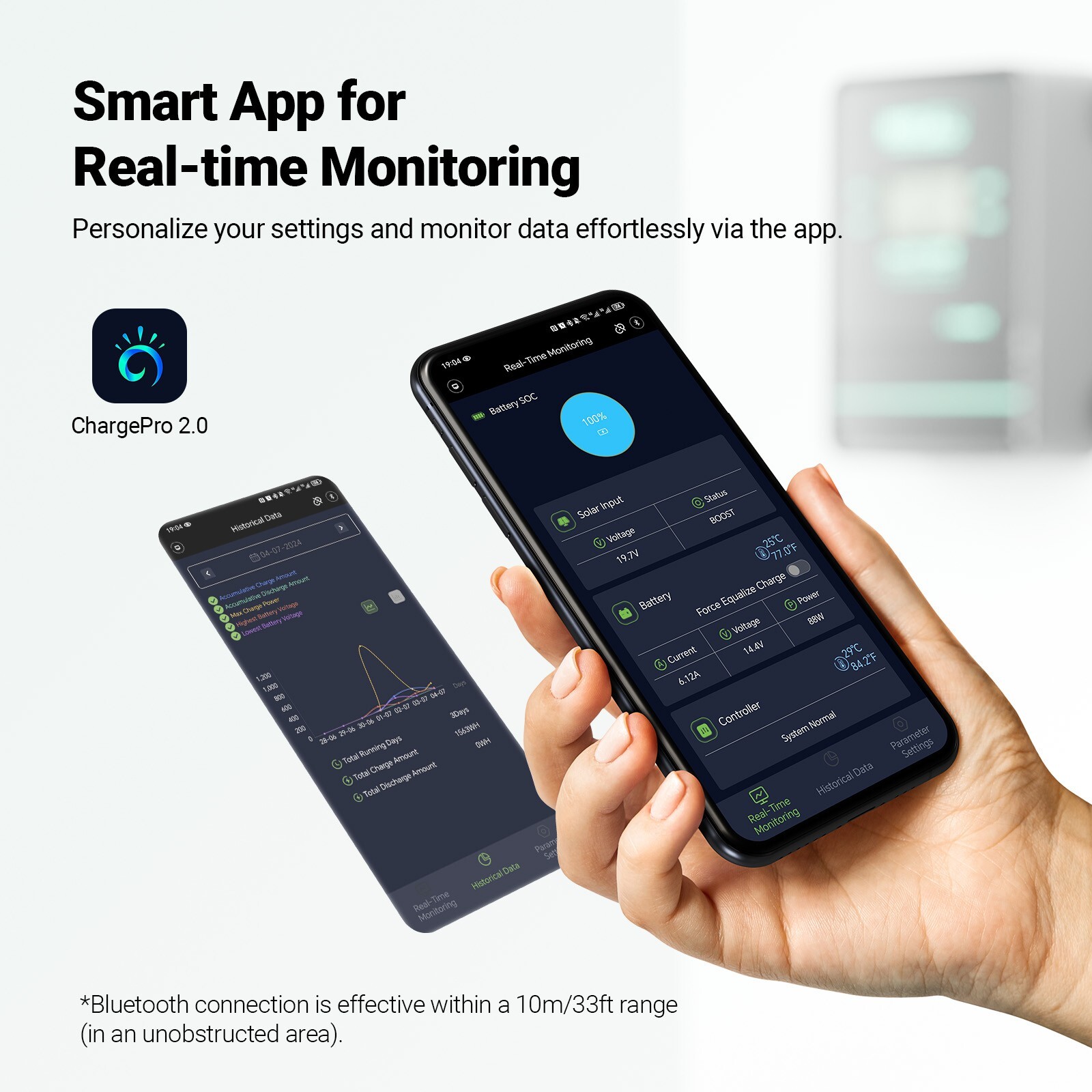 HQST 12V/24V/36V/48V 100A MPPT Solar Charge Controller with Smart APP Control