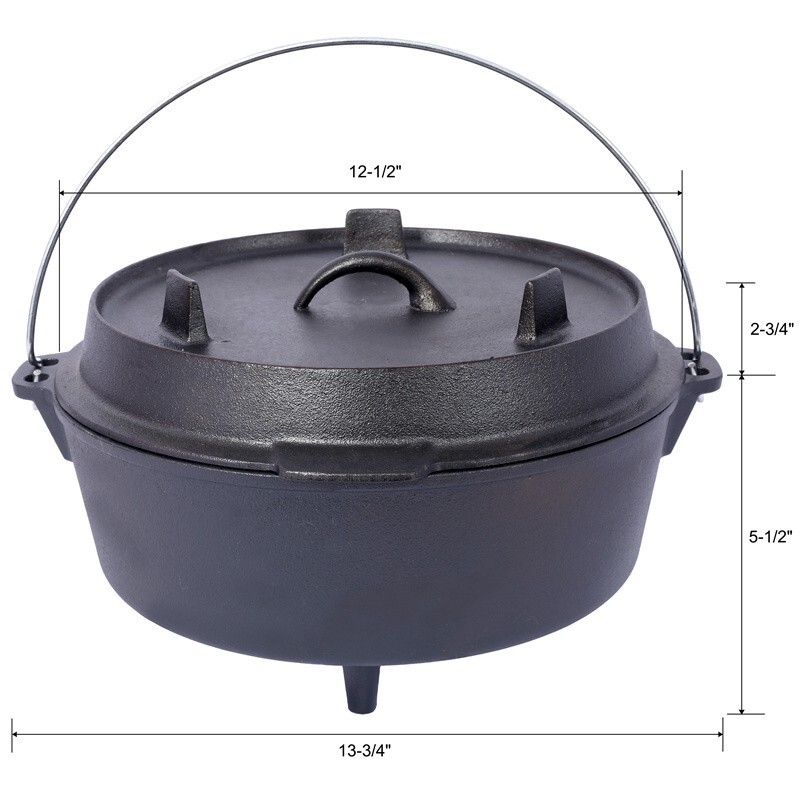 Pre-Seasoned Cast Iron Dutch Oven w/Skillet Lid Outdoor Camping Deep Pot 6 Quart