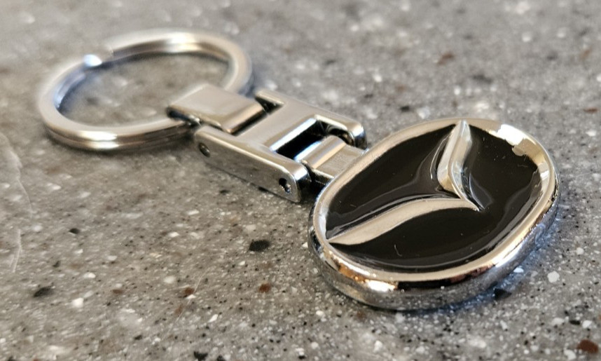 Mazda Keychain Silver-tone Black Enamel Double Sided