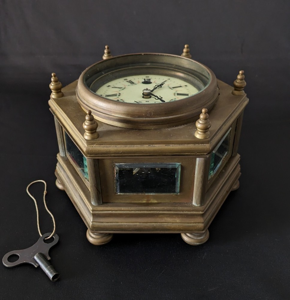 Antique Spring-driven table clock ship's Handpainted Dial 3kg
