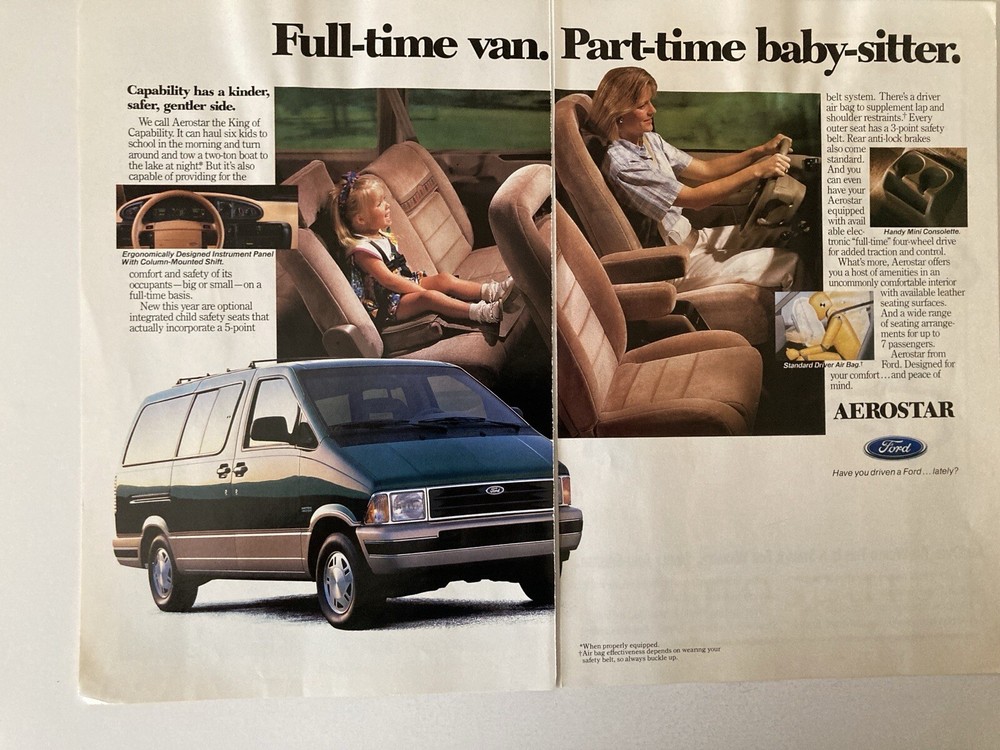 1993 Ford Aerostar Minivan Two Page Print Ad