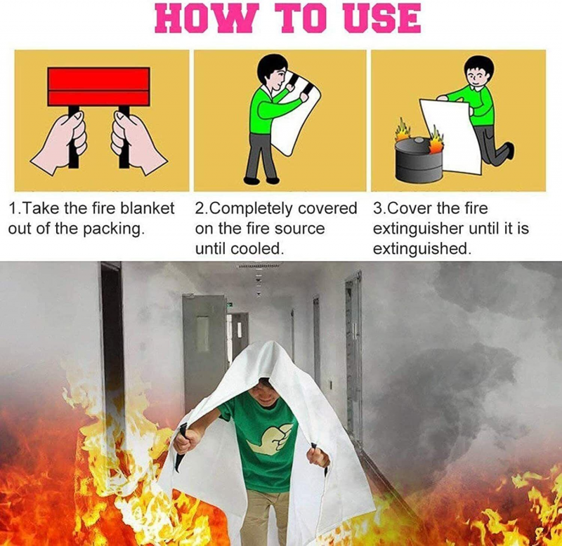 Large Fire Blanket Fireproof For Home Kitchen Office Caravan Emergency Safety