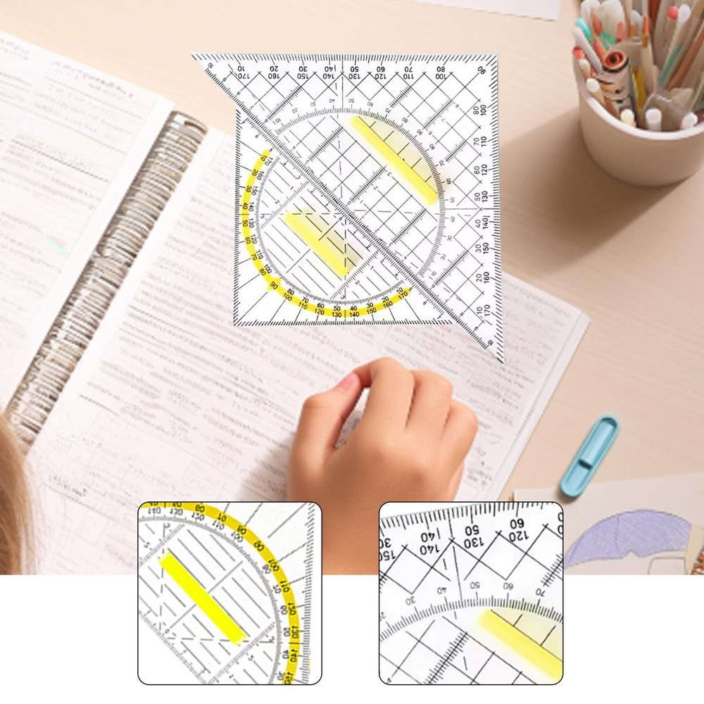 2x Set Square Protractor with Detachable Handle Measurement Tool Geometry