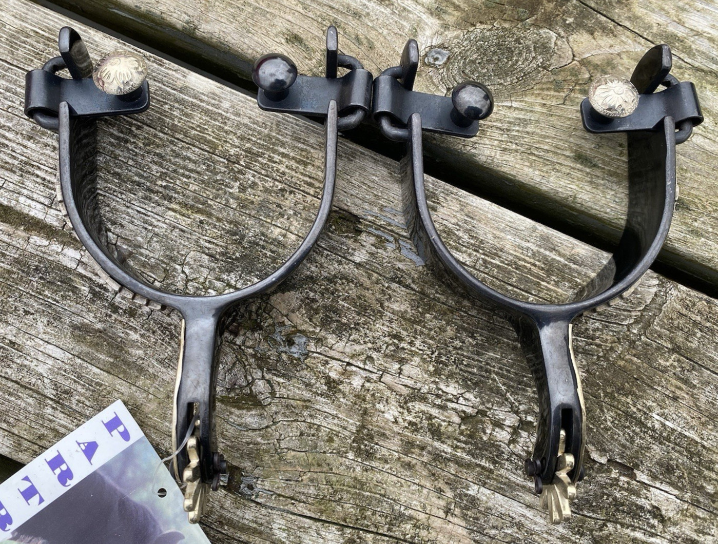 Men's Partrade/Metalab Black Western spurs w/German silver Aztec trim