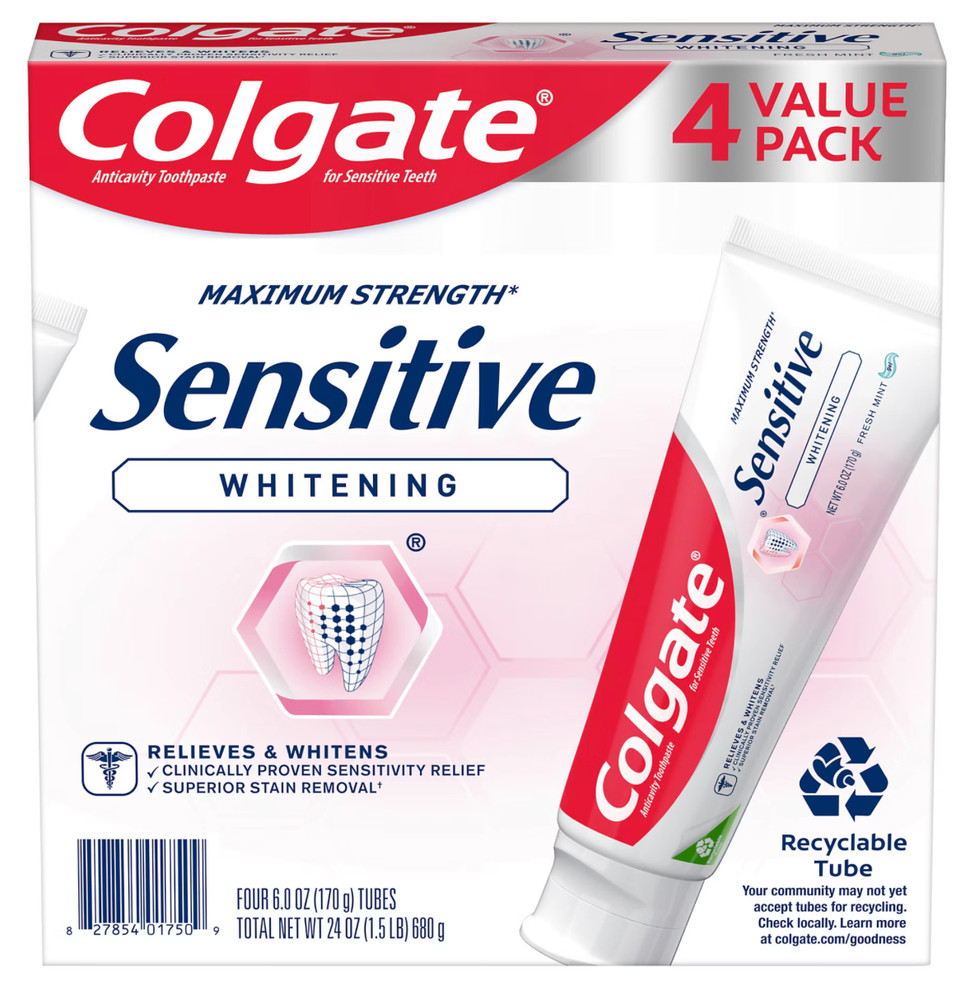 4 Pack Colgate Sensitive Whitening Fresh Mint Toothpaste, 6 fl oz,
