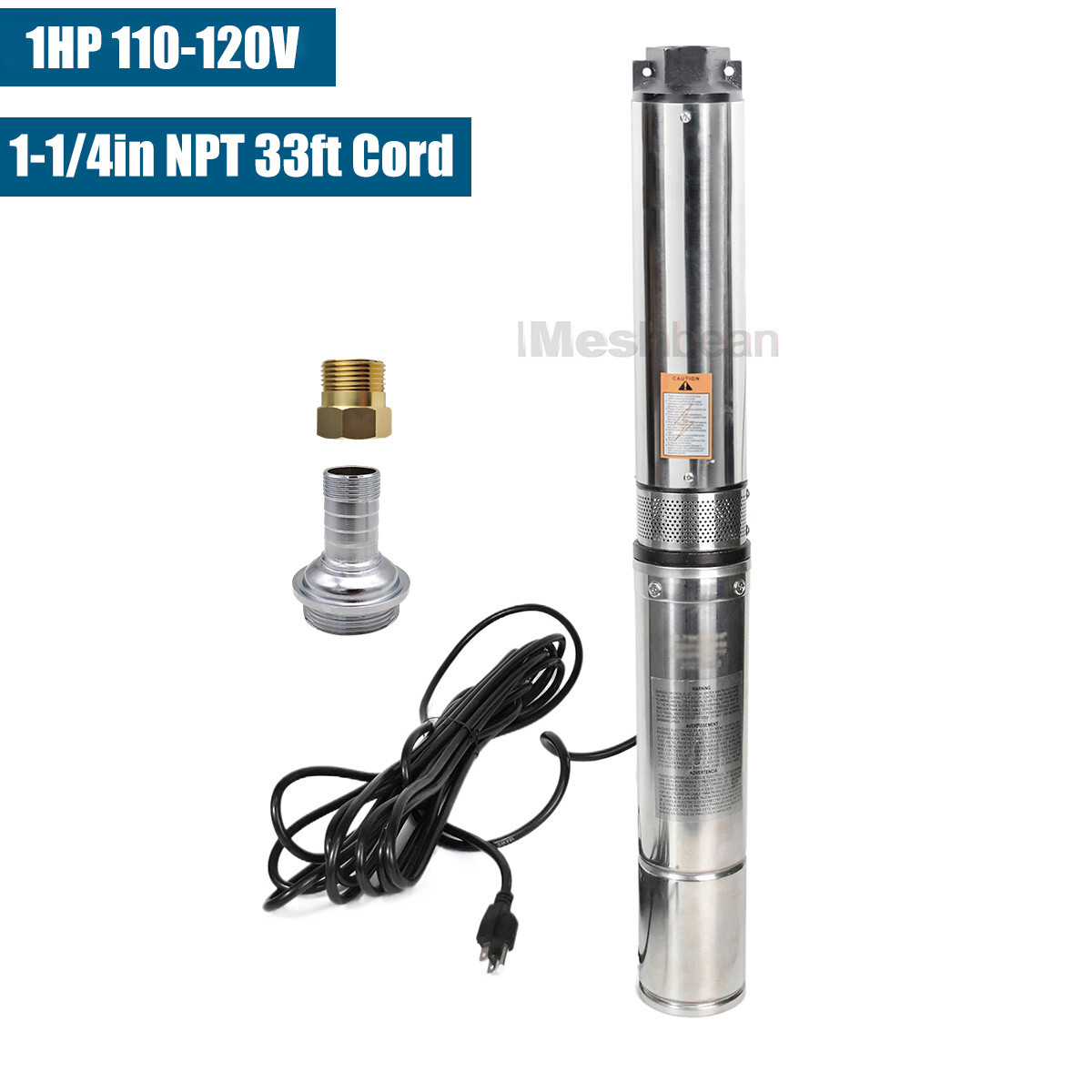 1 HP 4'' Deep Well Submersible Pump ,115V, 33 GPM, 276 ft ,60Hz,Stainless Steel