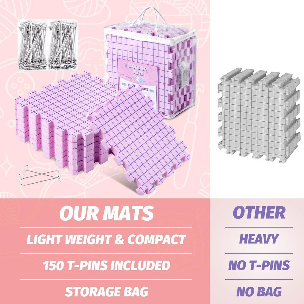 Knitting Blocking Mats and Pins, Interlocking Blocking Boards for Crochet Pro...