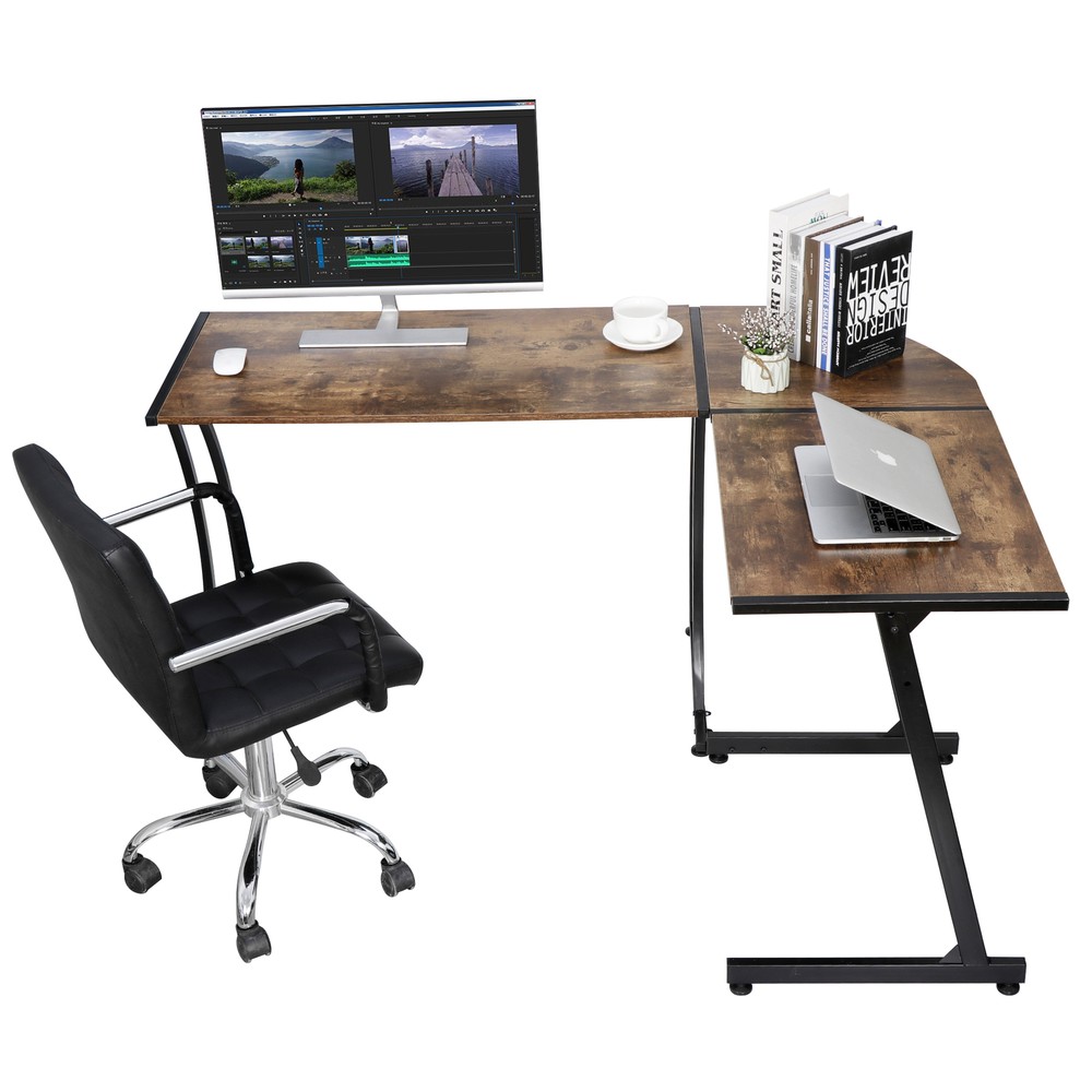 L-Shaped Corner Desk Computer Gaming Desk PC Table Writting Table Office Brown