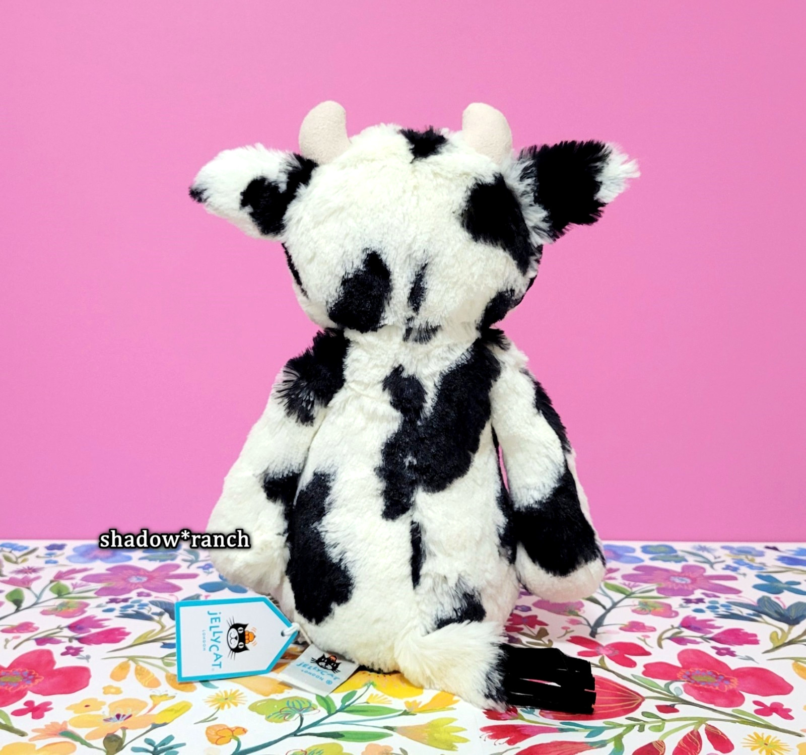 Jellycat BASHFUL CALF - Medium 12" - Authentic - Black White Cow - New with Tags