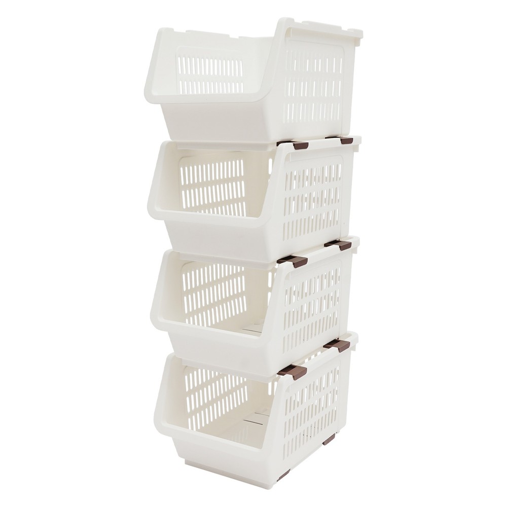 4PCS Stacking Storage Baskets Stackable Organizer Baskets Modern Storage Bins PP