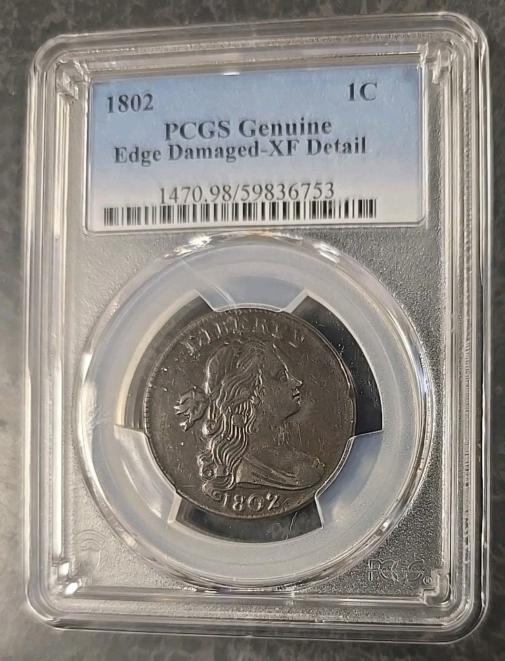 1802 Large Cent PCGS XF Details, Edge Damage