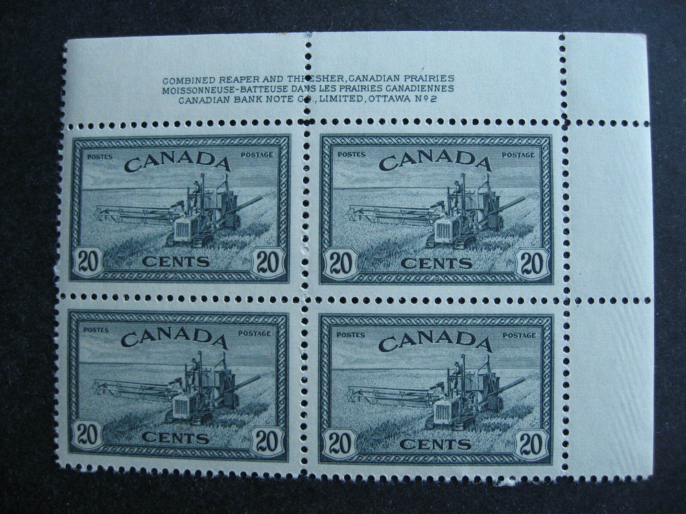 Canada 20c combine Sc 271 MNH plate 2 block upper right check it out!