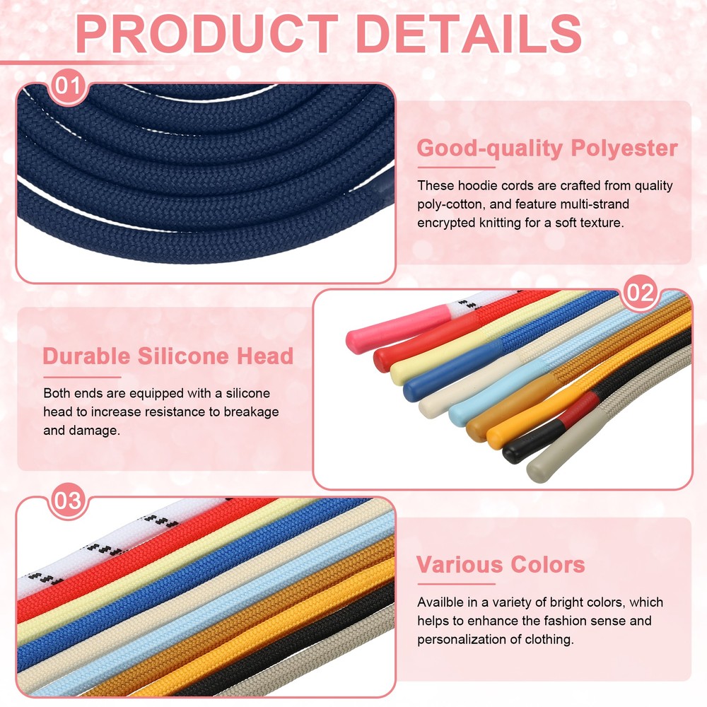 2pcs 53inch Drawstring Cords Hoodie String with Easy Threader Navy Blue