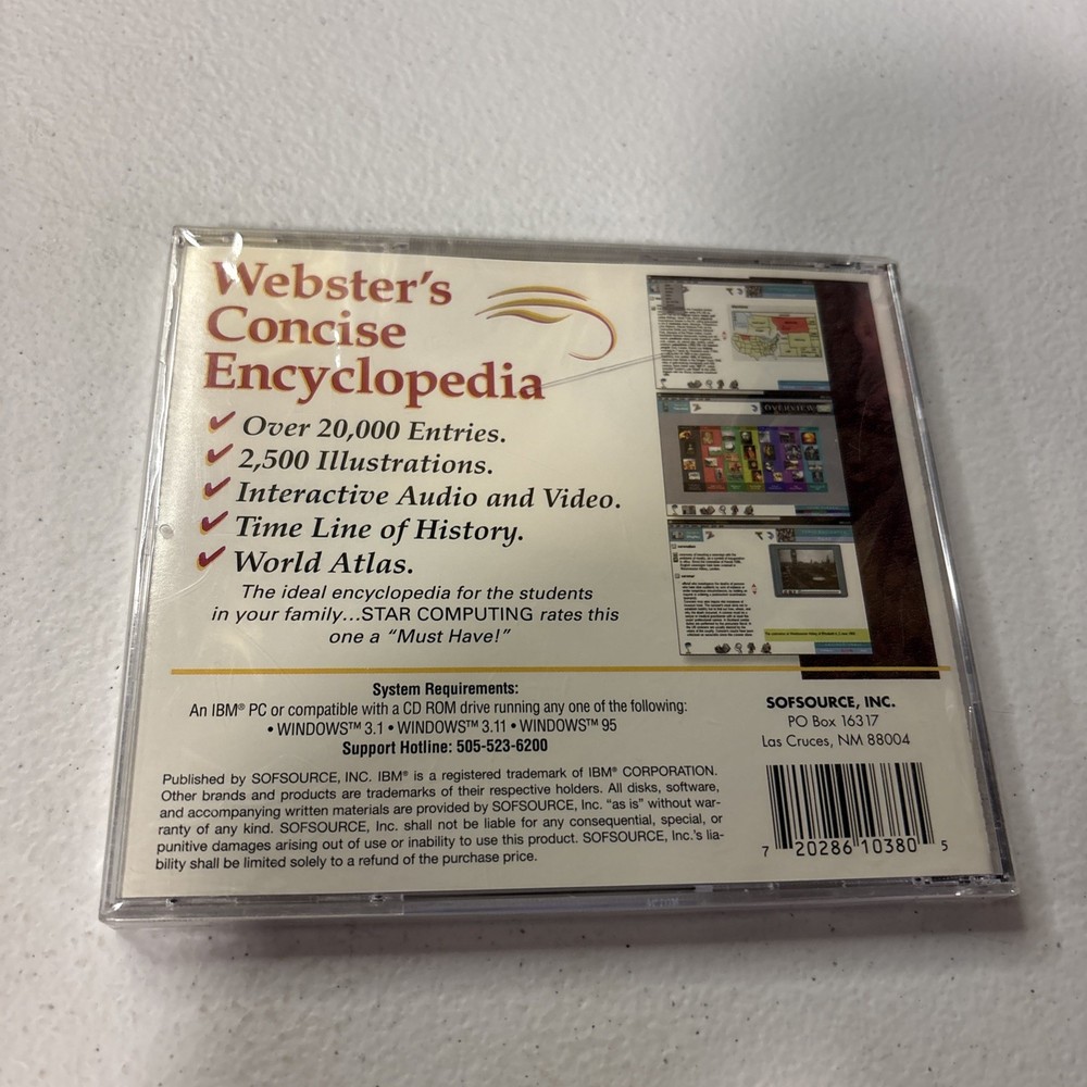 Webster's Concise Encyclopedia PC CD-ROM 1996 Windows 95/3.1 SEALED