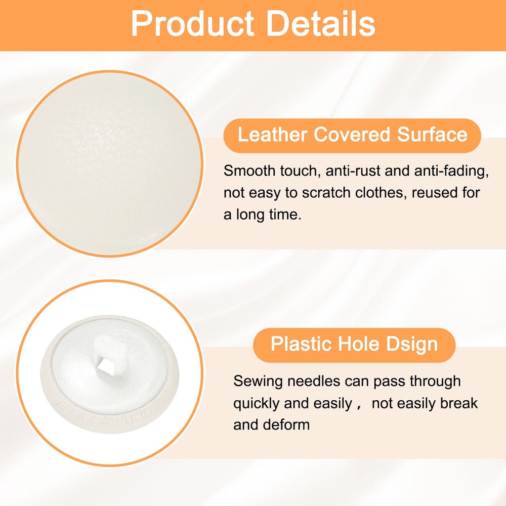 10pcs PU Leather Covered Button 18mm Plastic Shank Round Button, White