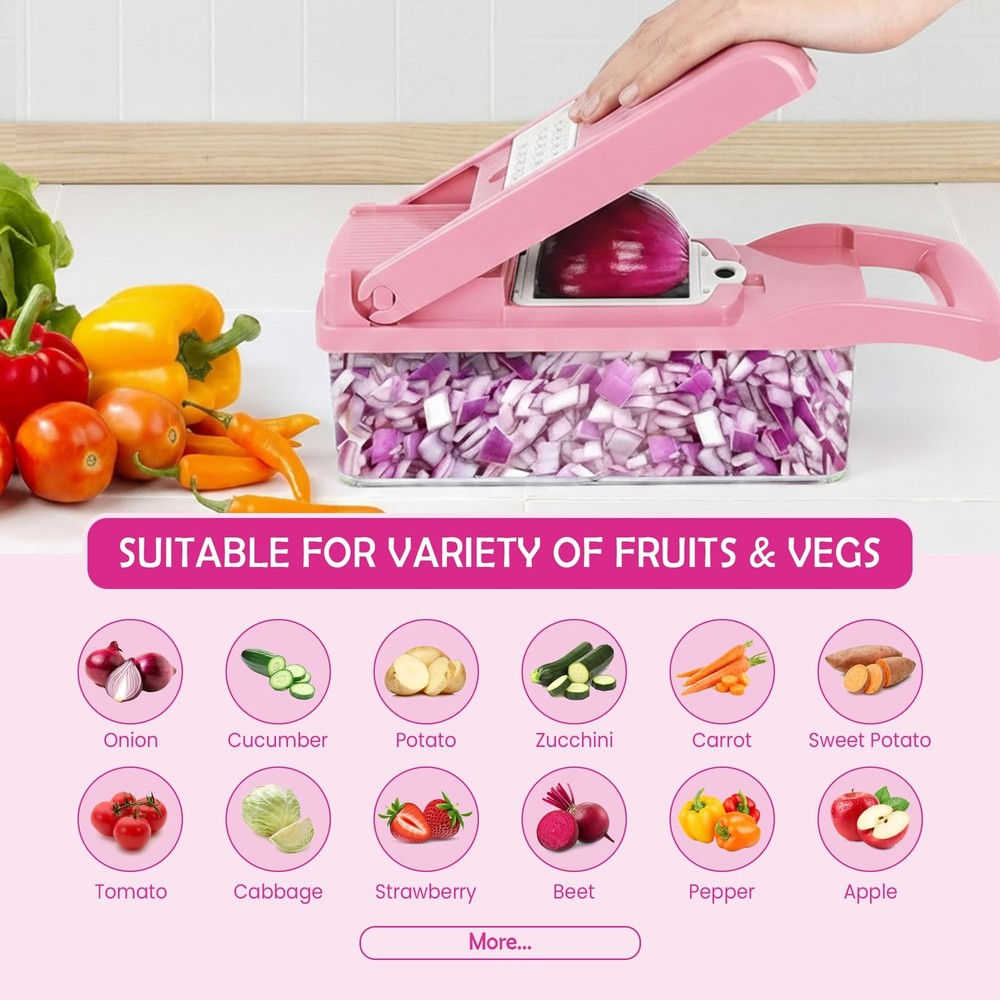 16-in-1 Vegetable Chopper & Mandoline Slicer with Container, Multifunctional ...