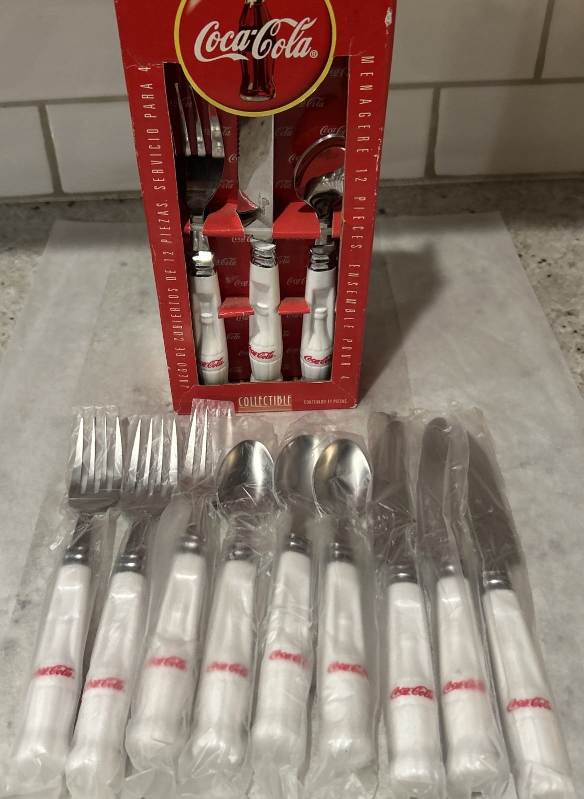Coca-Cola 12-Piece Flatware Set Bottle Handle Collectible NOS By Gibson