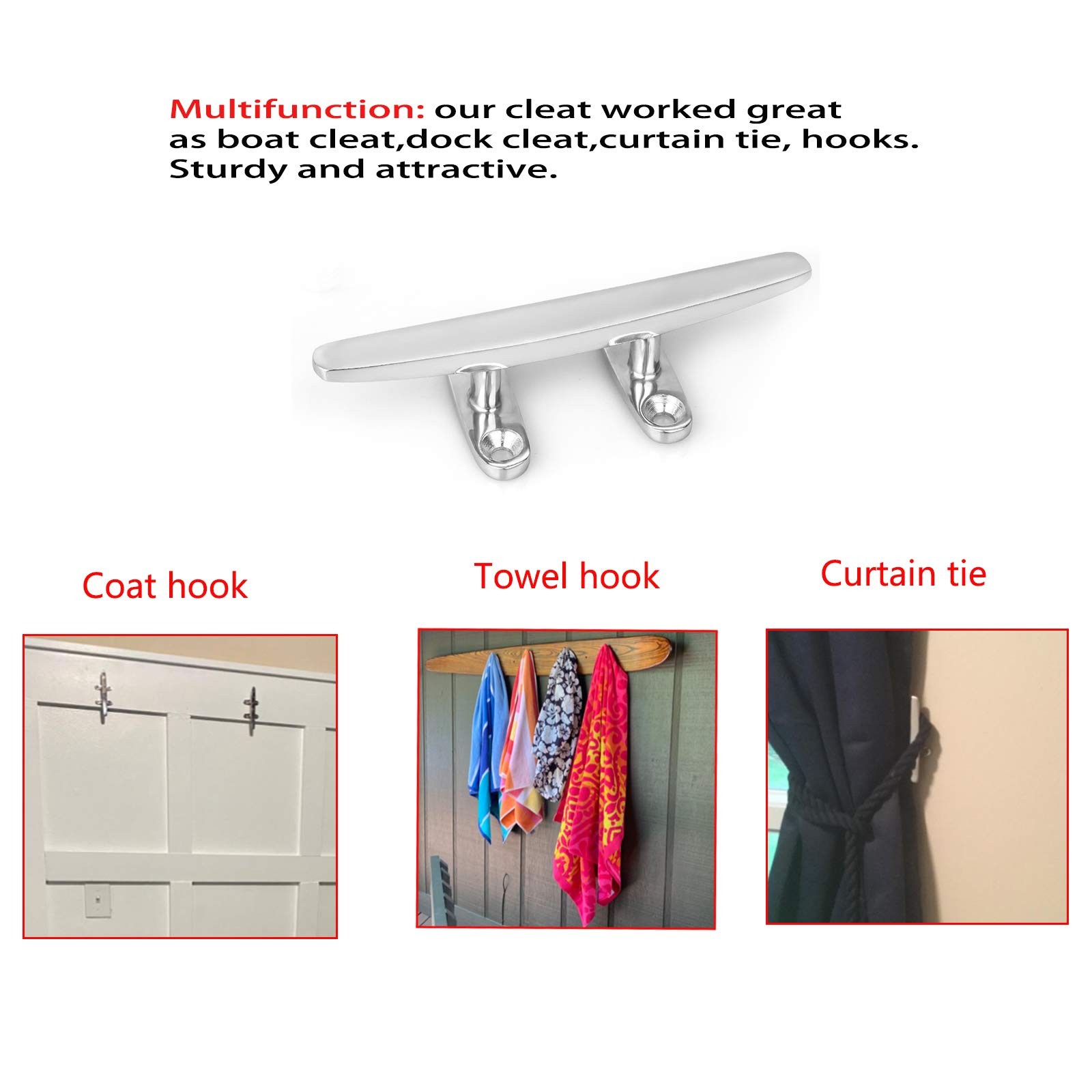 Boat Cleat Small Dock Cleat 2 PCS 4 Inch Open Base 316 Stainless Steel Tie Hook