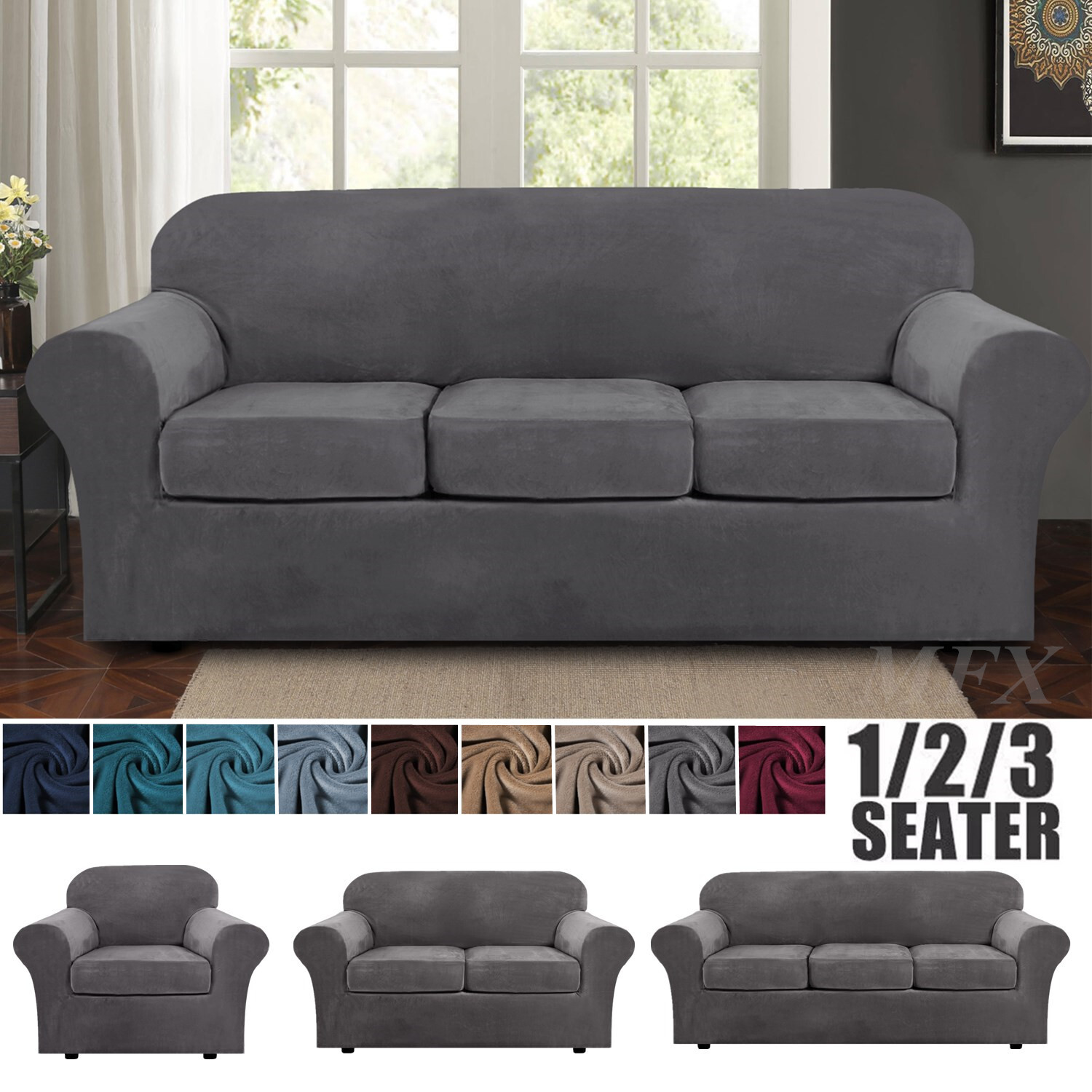 Velvet Stretch Couch Cover Sofa Covers for 1/2/3 Cushion Couch Sofa Slipcovers