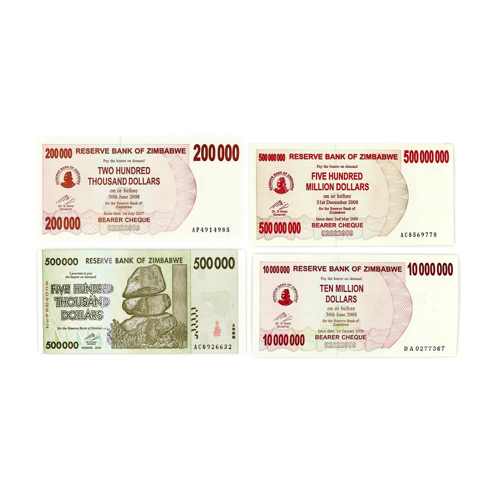 Set of 4 diff. Zimbabwe Au-Unc. 2007-2008