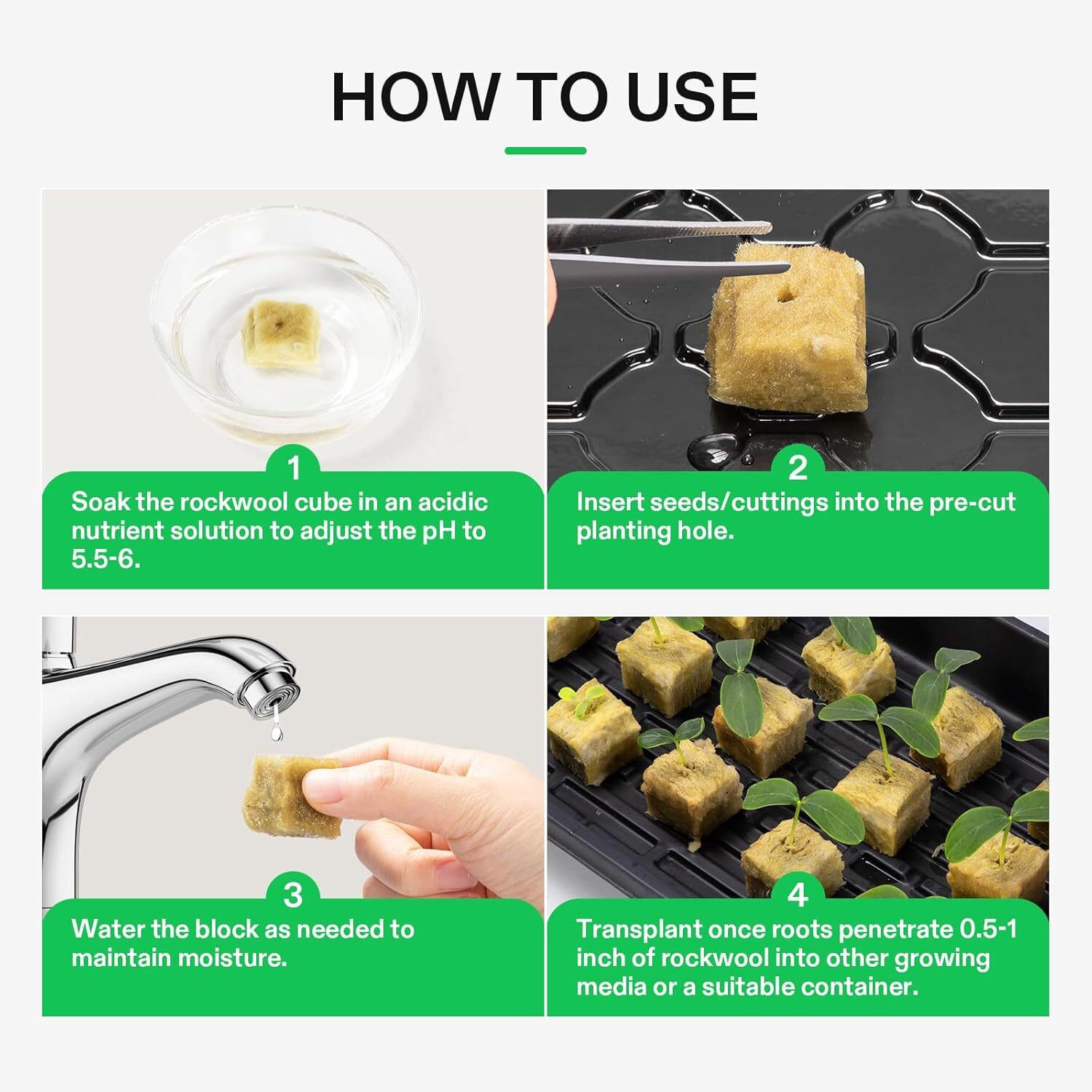 VIVOSUN 1" 72 Plugs Hydroponics Rockwool Cubes 72 Pack 2" Net Pots Grow Starter