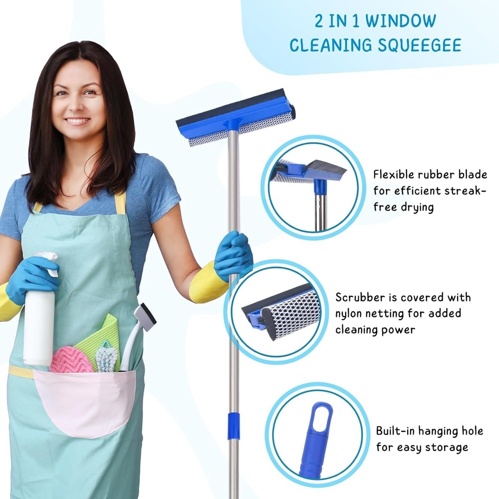 Window Squeegee and Microfiber Scrubber Set, 2-In-1 Window Cleaning Kit